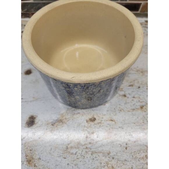 Vintage Butter Crock, Blue Spongeware, 1 Qt Stoneware, Country Kitchen - Picture 3 of 5